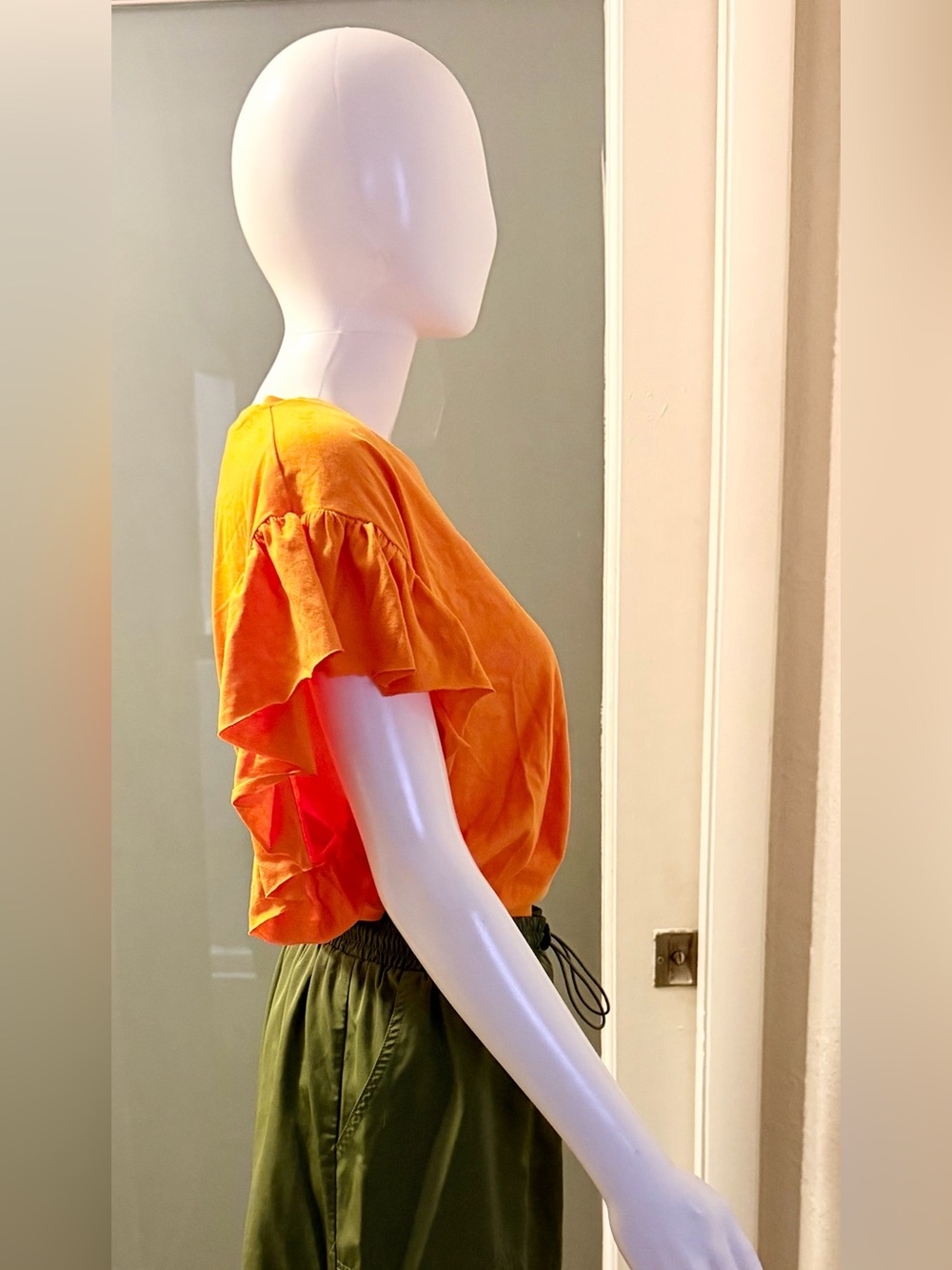 ZARA Orange Ruffle Sleeve Top (TOP ONLY) - Picture 4 of 4